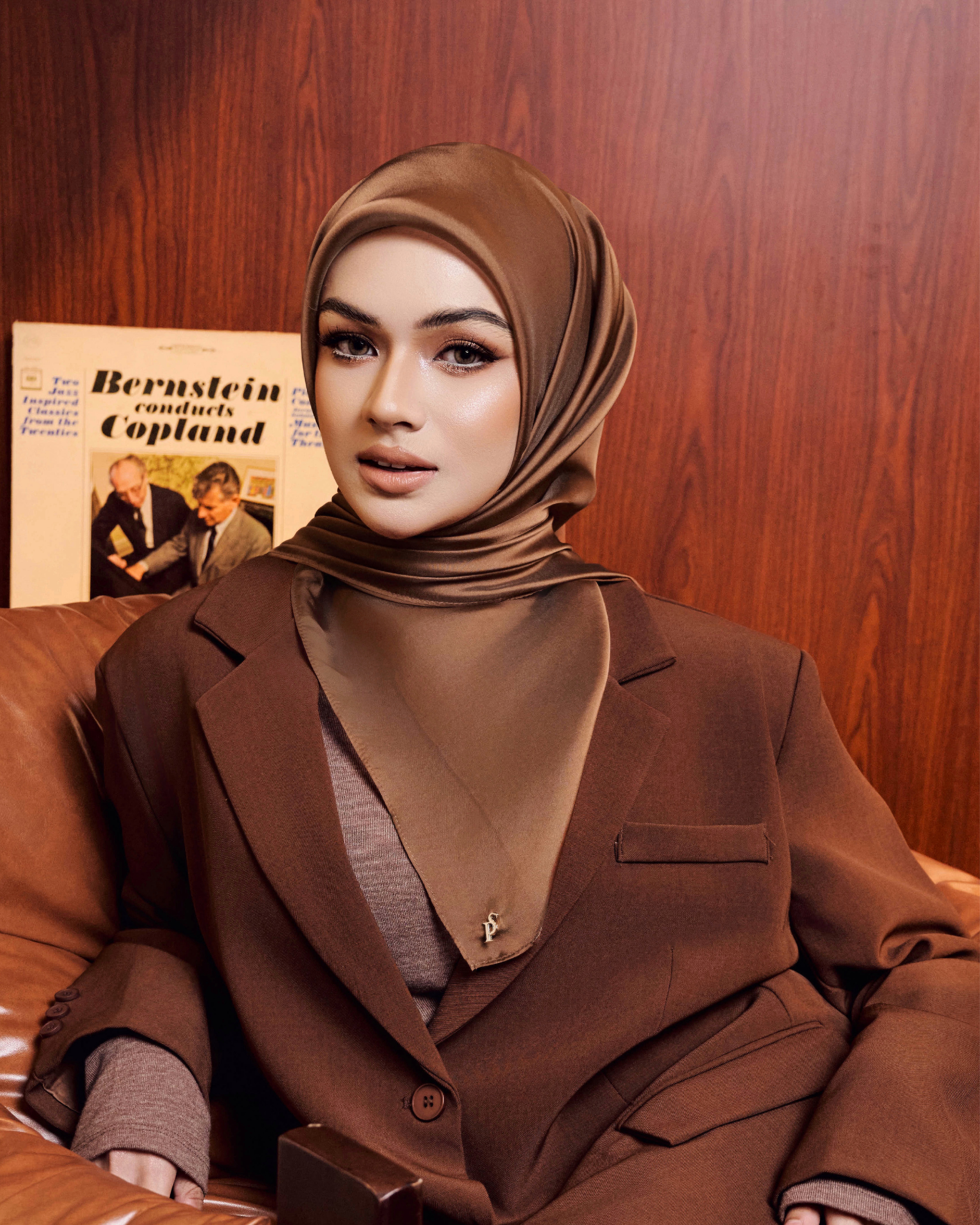 SILK ORGANDY IN AUBURN BROWN