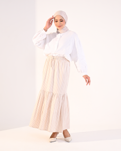 EVIE STRIPE SKIRT IN BROWN