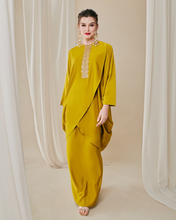 ANCHAL CAFTAN IN LIME GREEN