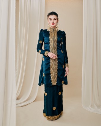LAMIA KEBAYA SAREE IN TEAL EMERALD GREEN