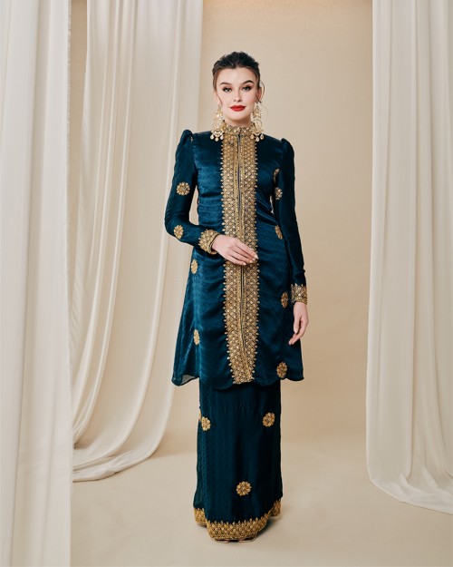 LAMIA KEBAYA SAREE IN TEAL EMERALD GREEN
