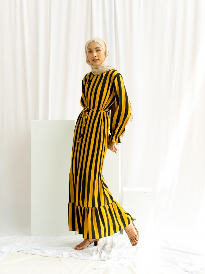 LASELLE DRESS IN BLACK YELLOW