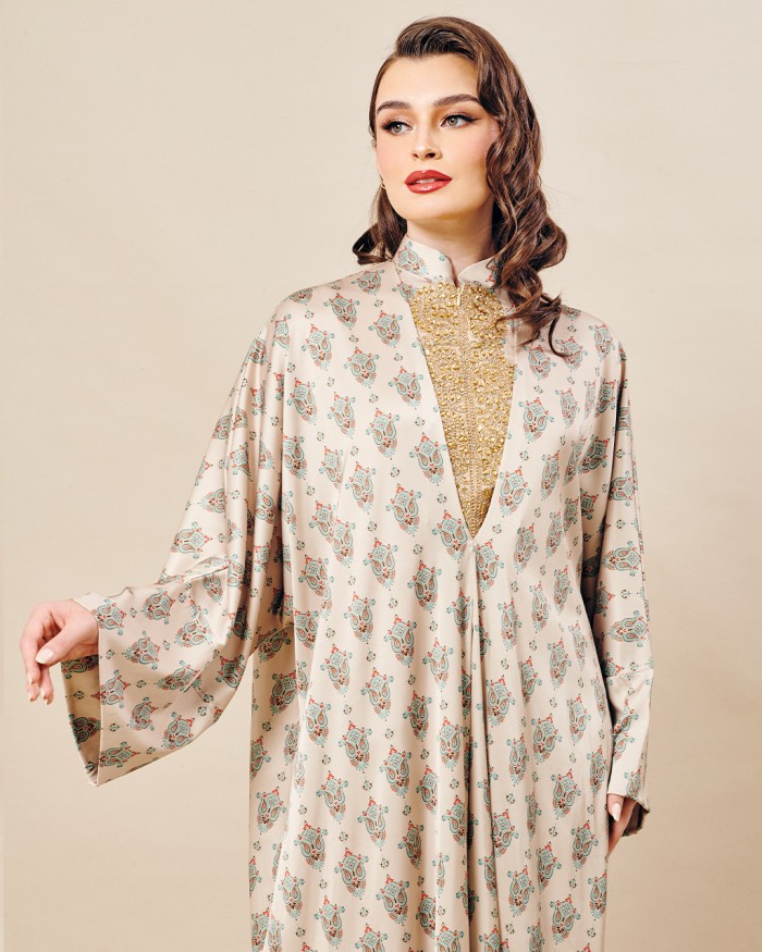 MATHIRA LONG CAFTAN IN OLIVE GOLD
