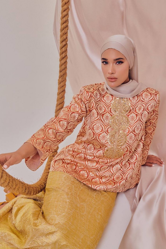 KANIKHA KURUNG KEDAH IN ORANGE GOLD