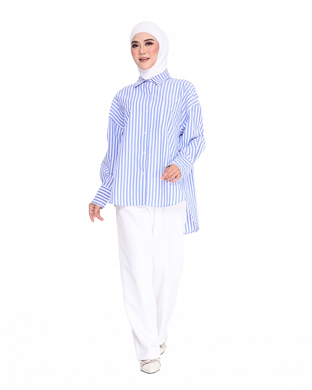 REINA STRIPE SHIRT IN DENIM BLUE